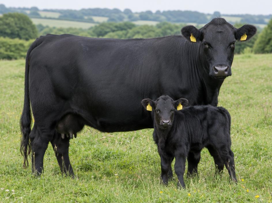 Aberdeen Angus Cow with calf at foot